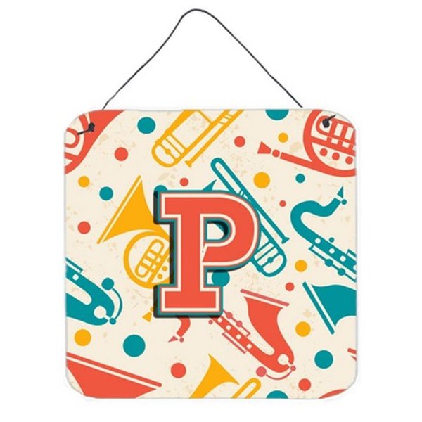 Micasa Letter P Retro Teal Orange Musical Instruments Initial Wall and Door Hanging Prints MI632431